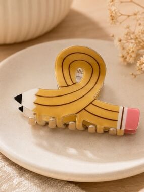 Pencil-Shaped Yellow Hair Claw Clip New Novelty Teacher Student